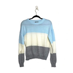 SHEIN Colorblock Sweater Baby Blue White Gray Drop Shoulder Medium Women’s